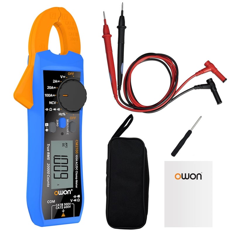 Owon CM2100 Mini Digital Clamp Meter Auto Range 20000 Counts AC/DC Resistance Capacitance Tester Multiple Measurement Functions NCV VFC Diode Overload Protection True RMS Multimeter - Image 1
